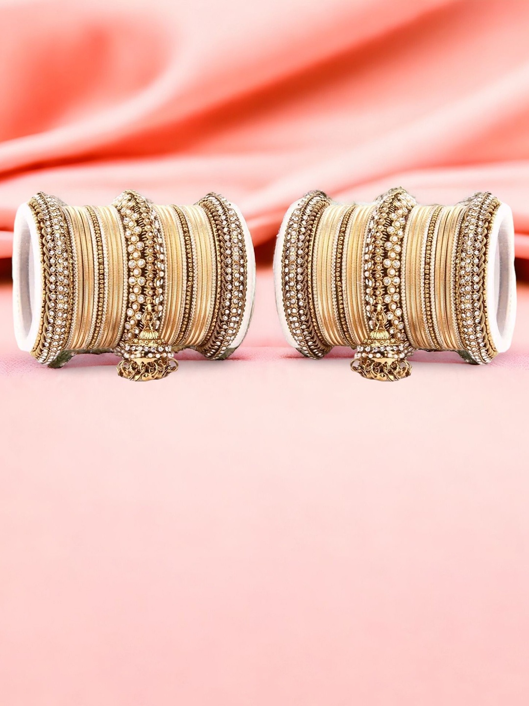 

leshya Set Of 50 Brass Plated Stone Studded Bangles, Beige