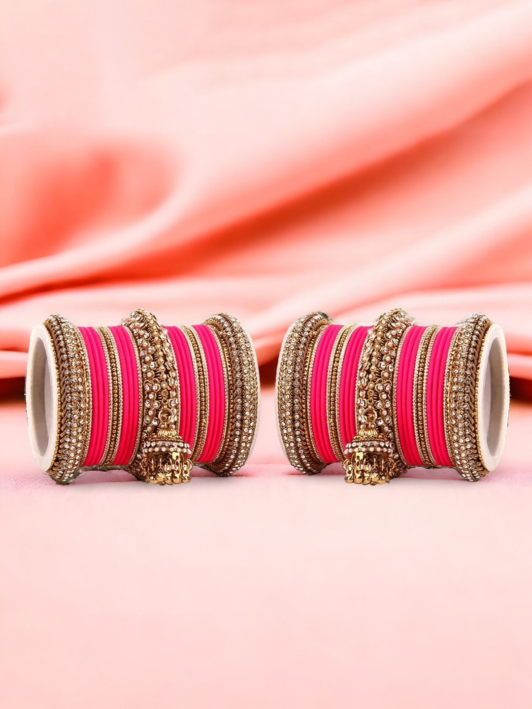 

leshya Set of 50 Brass Plated Stone Studded Bangles, Rose