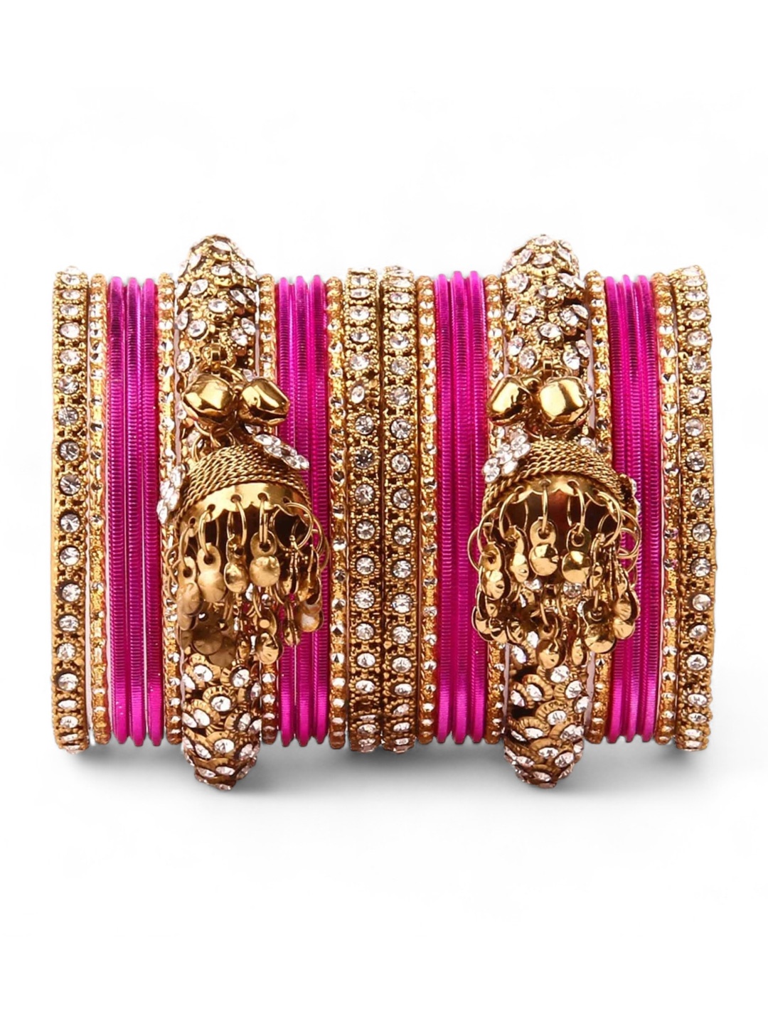 

leshya Set Of 26 Brass-Plated Stone Studded Bangles, Gold