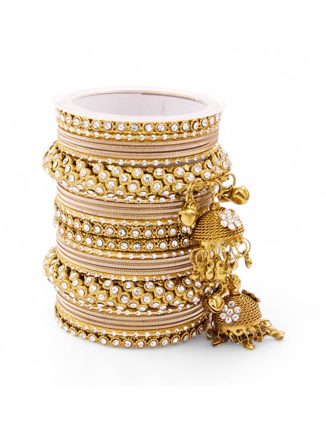 

leshya Set Of 26 Brass Plated Stone Studded Bangles, Gold