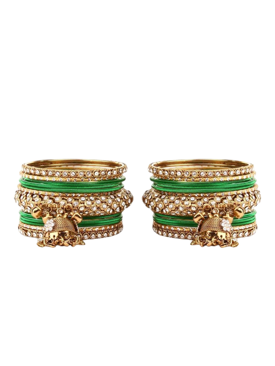 

leshya Set Of 26 Brass-Plated Stone Studded Bangles, Beige