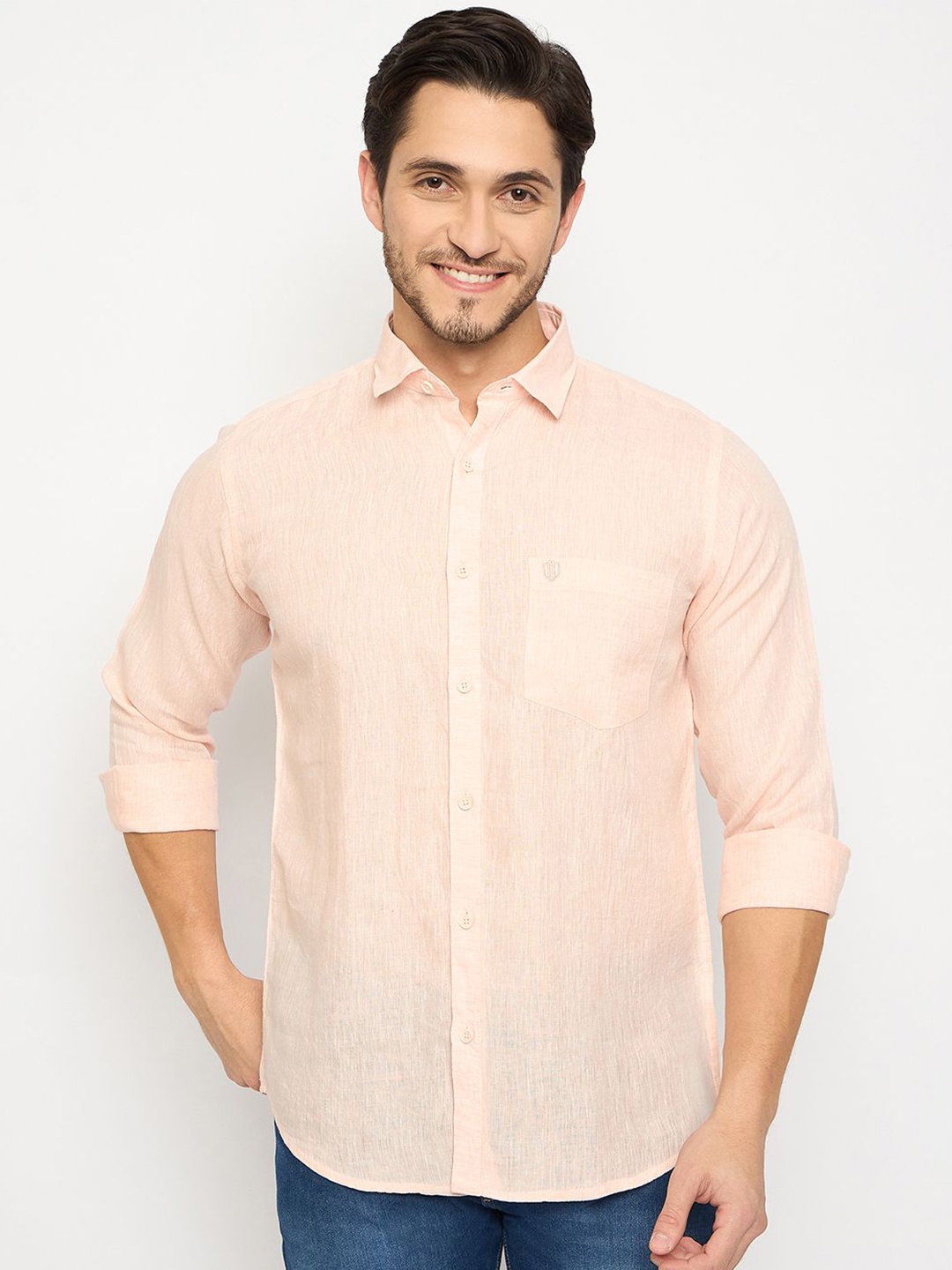 

Duke Men Solid Spread Collar Casual Shirt, Peach