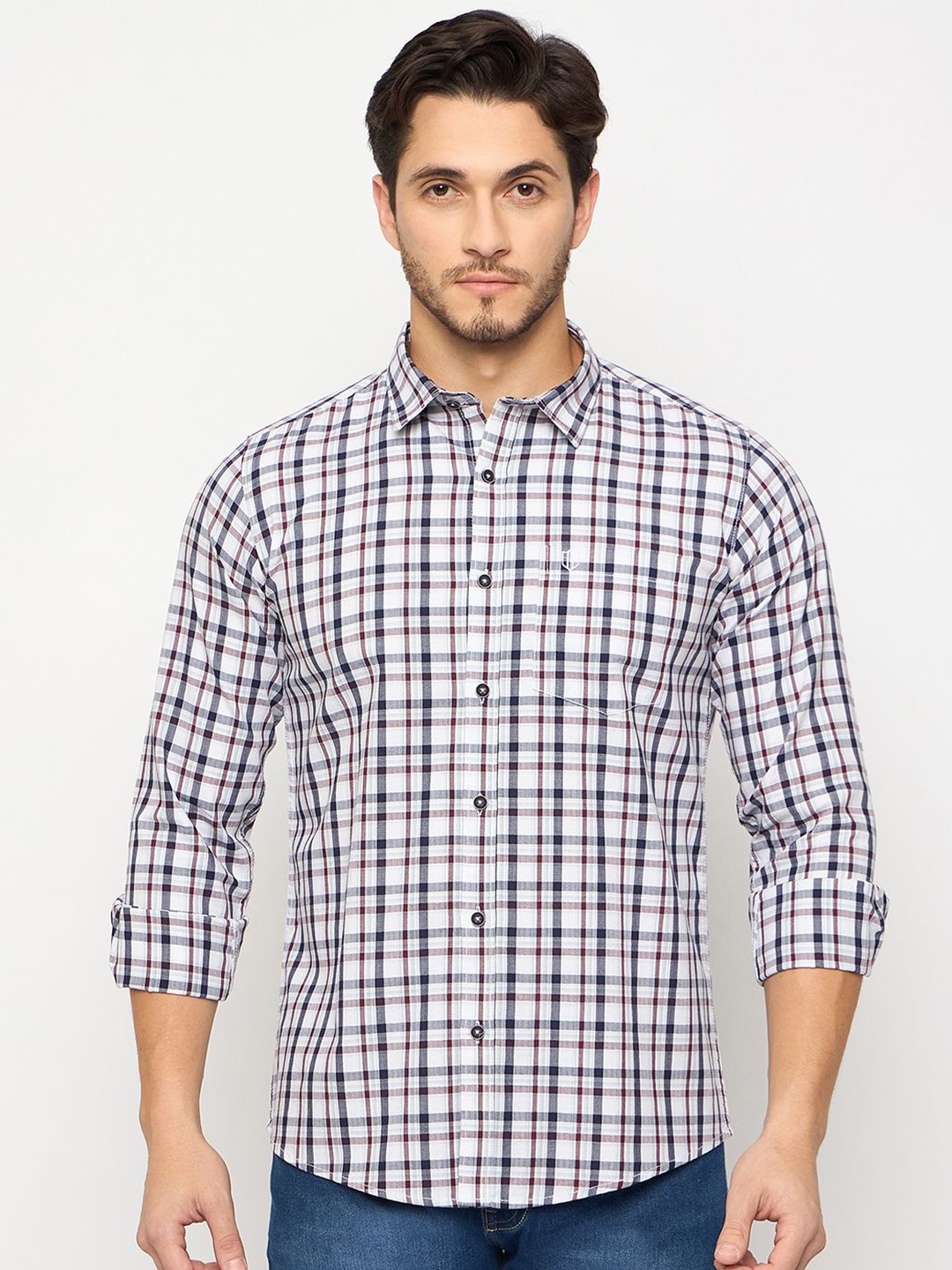 

Duke Men Tartan Checks Casual Shirt, White