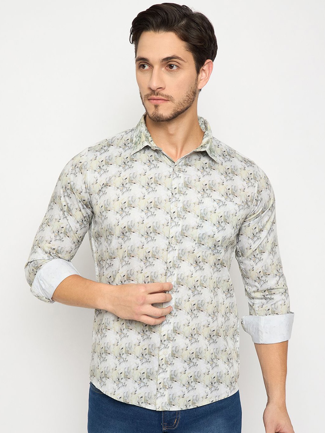 

Duke Men Tropical Printed Spread Collar Casual Shirt, Green