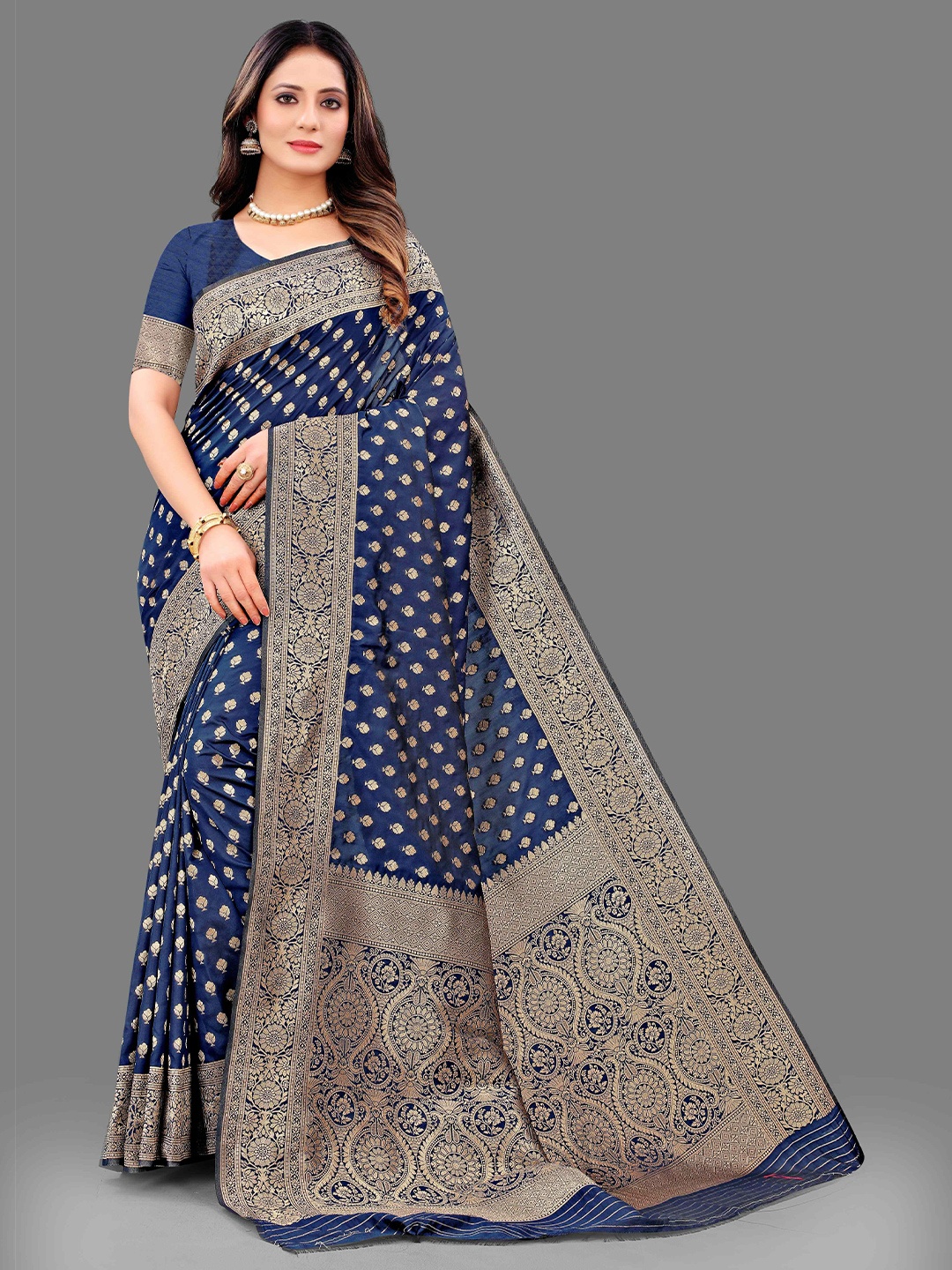 

VEECHIS Woven Design Zari Pure Silk Saree, Navy blue