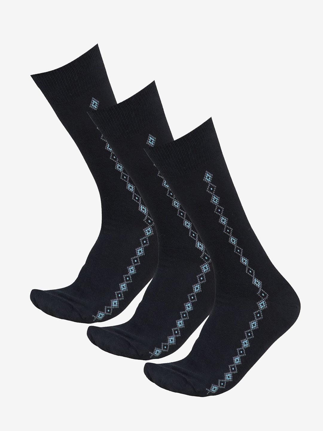 

Bodycare Men Pack of 3 Patterned Moisture Wicking Calf Length Socks, Blue