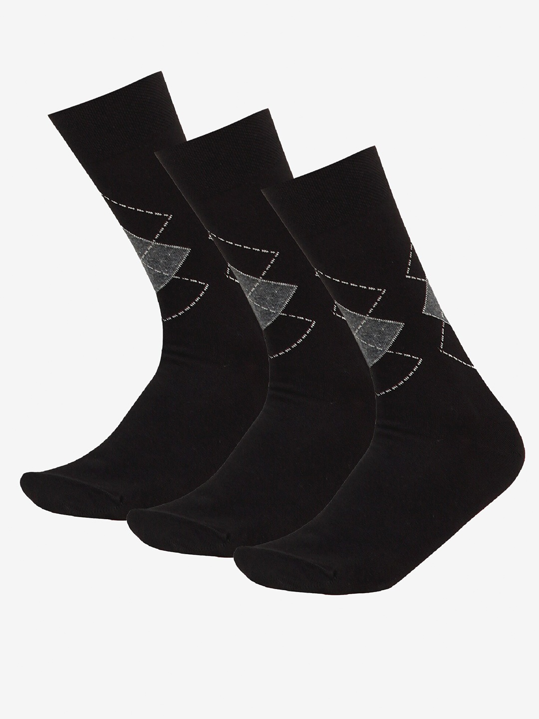 

Bodycare Men Pack of 3 Patterned Moisture Wicking Calf Length Socks, Black