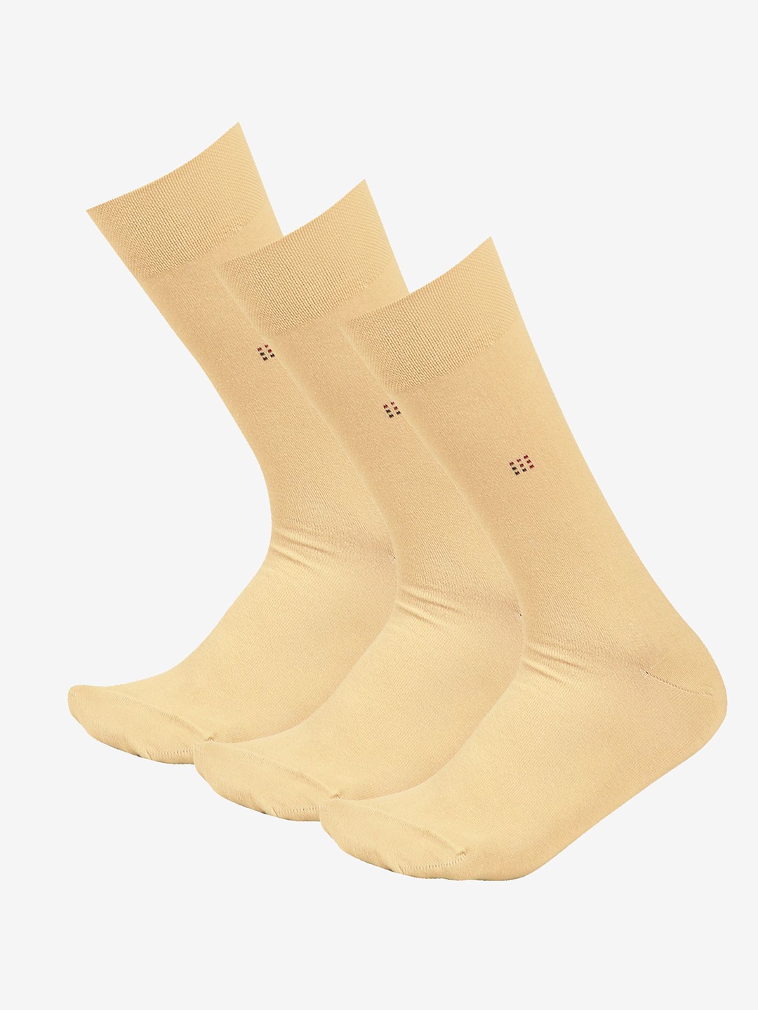 

Bodycare Men Pack of 3 Patterned Moisture Wicking Combed Cotton Calf Length Socks, Beige