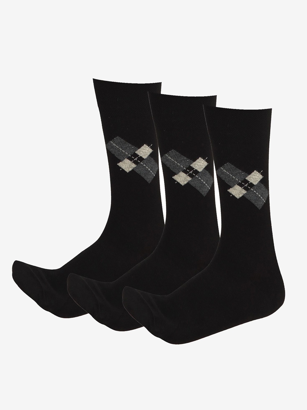 

Bodycare Men Pack of 3 Patterned Moisture Wicking Combed Cotton Calf Length Socks, Black