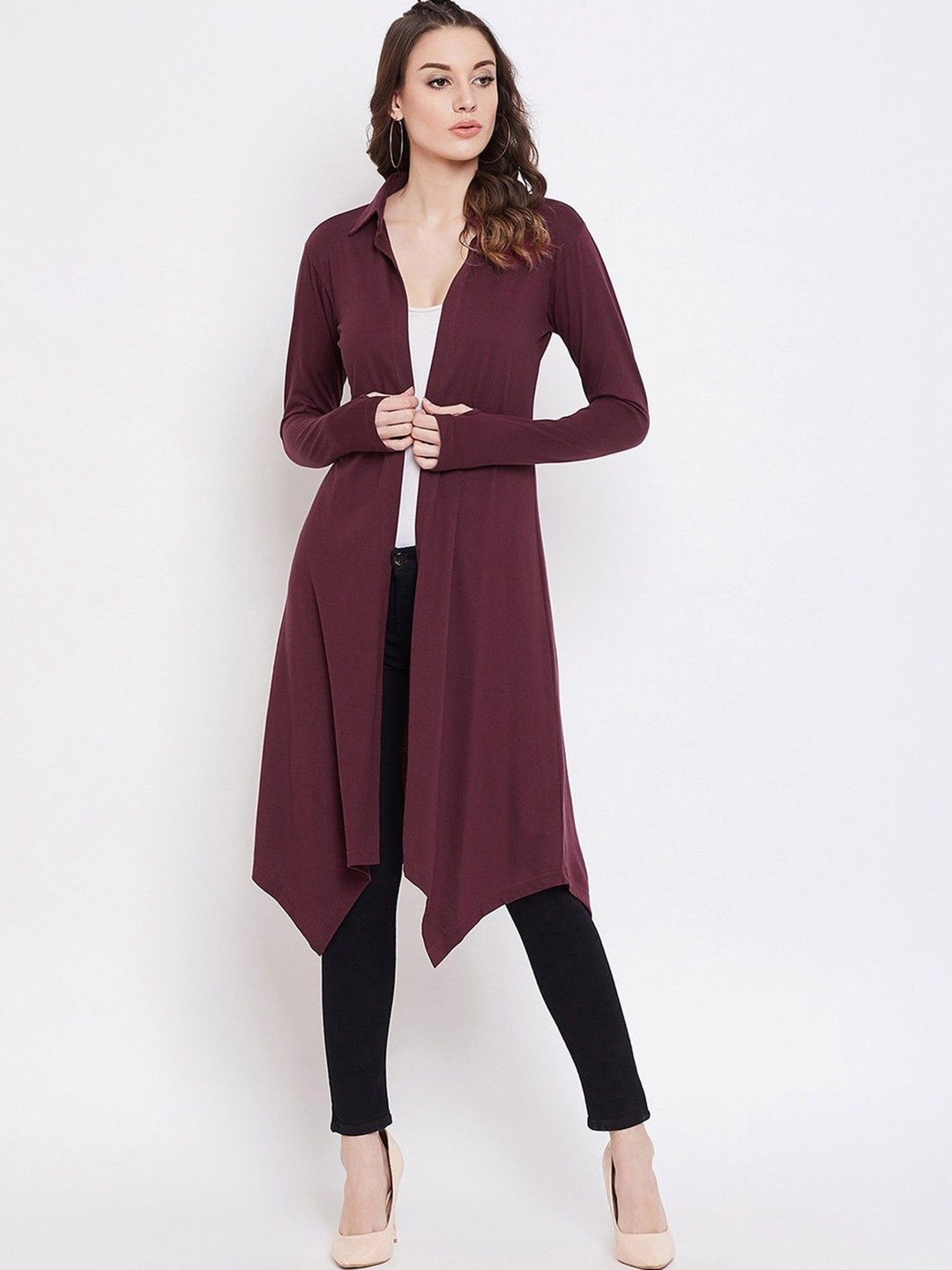 

Hypernation Pure Cotton Longline Open Front Shrug, Burgundy