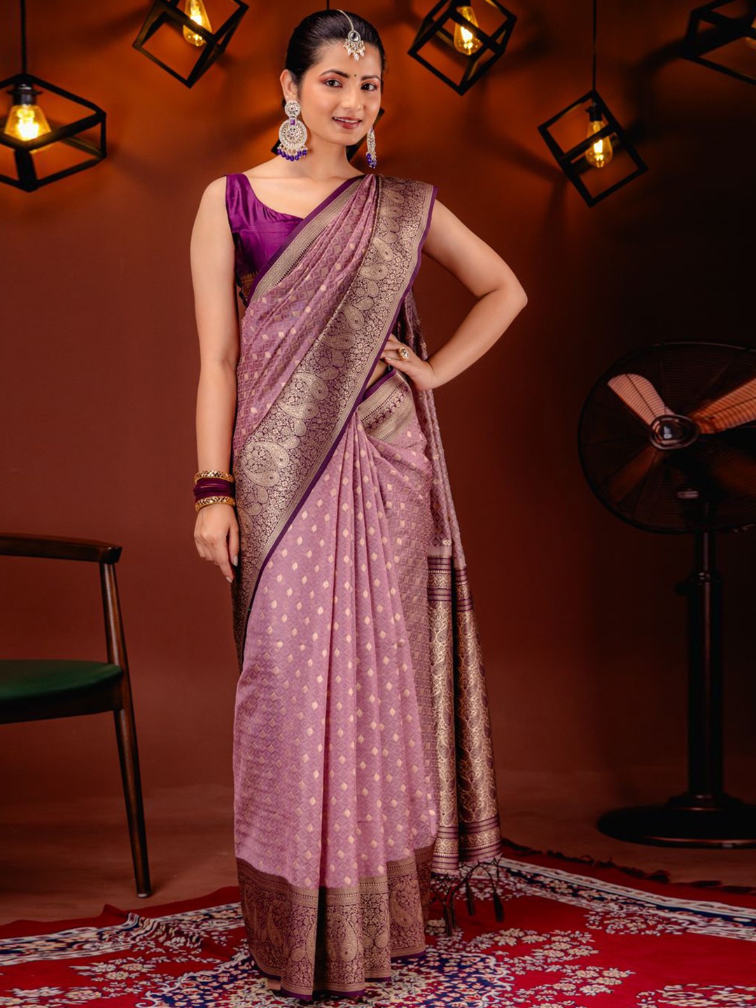 

MIMOSA Woven Design Zari Kanjeevaram Saree, Pink