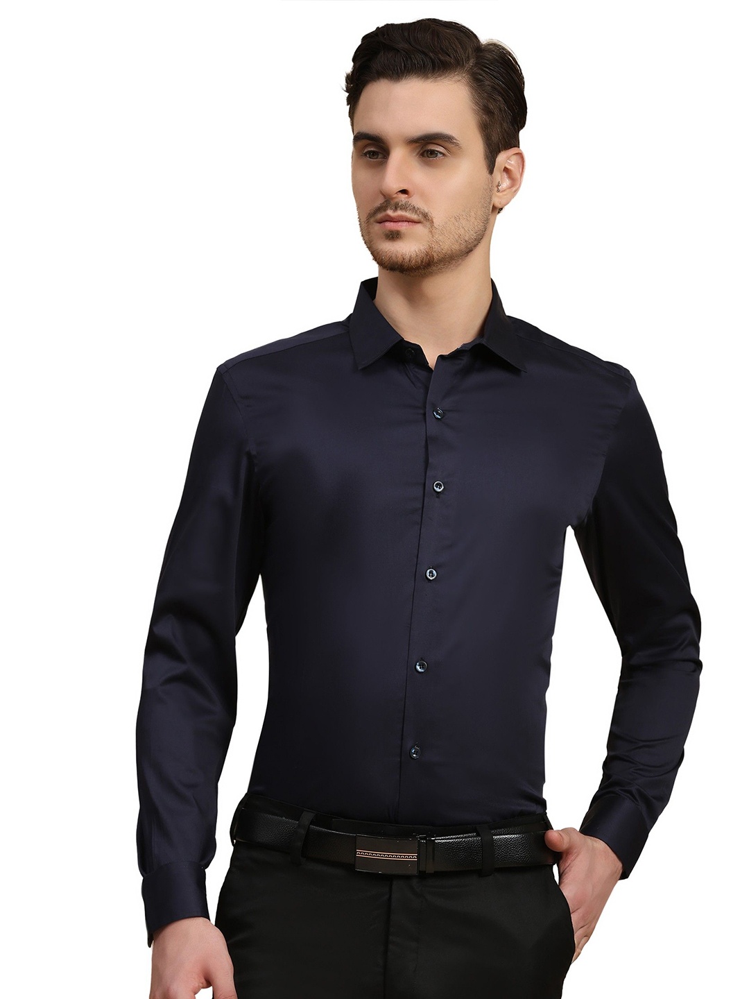 

BAESD Men Solid Spread Collar Formal Shirt, Navy blue