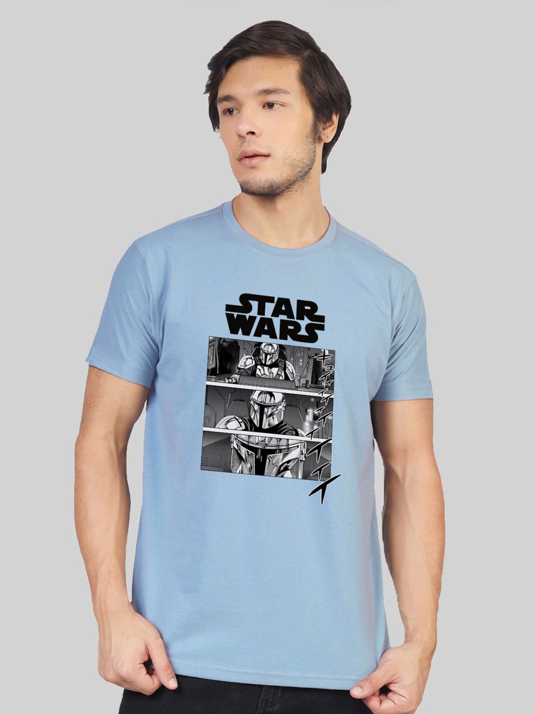 

Greylongg Men Graphic Star Wars Printed Round Neck T-shirt, Blue