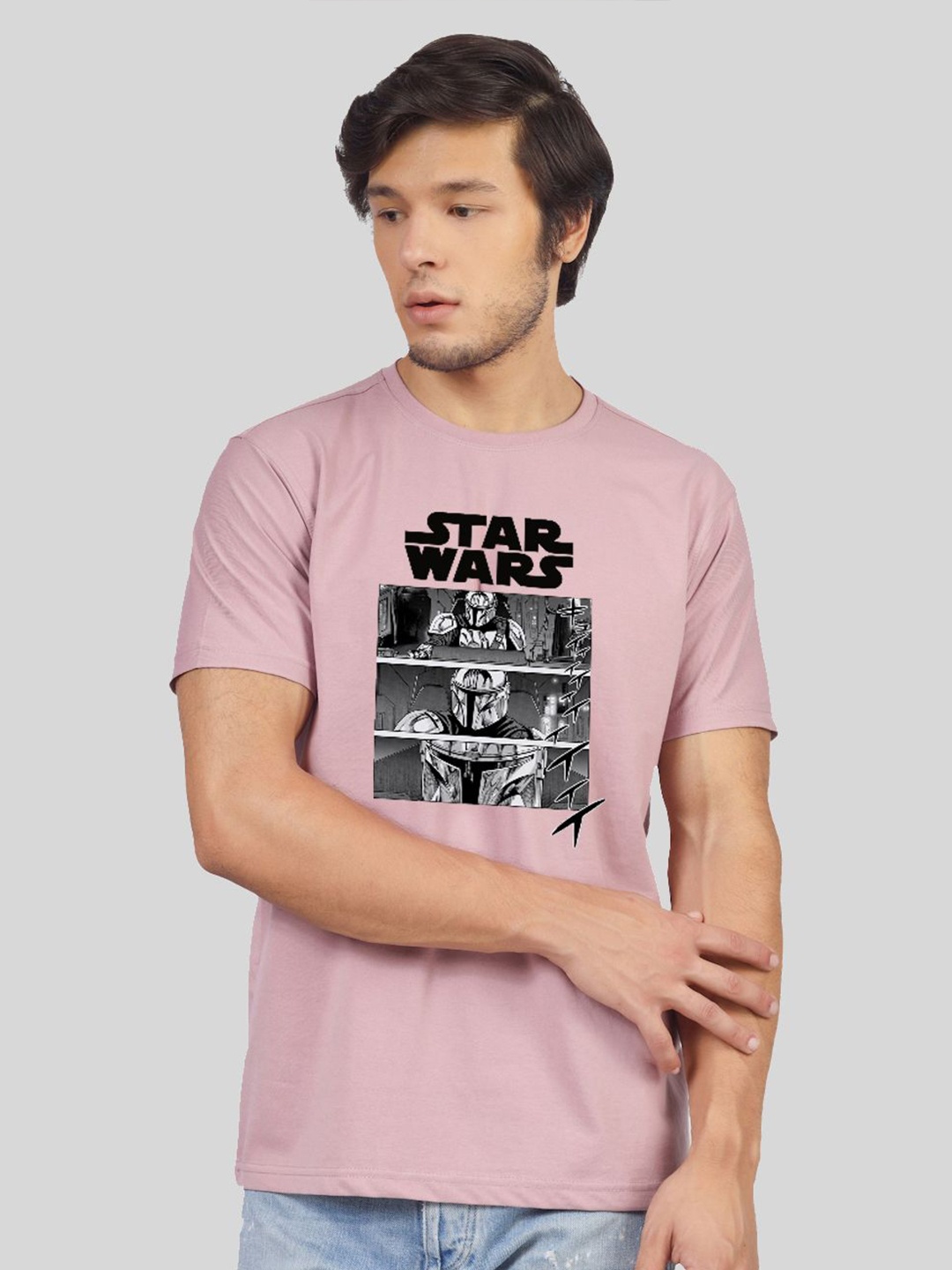

Greylongg Men Graphic Star Wars Printed Round Neck T-shirt, Purple