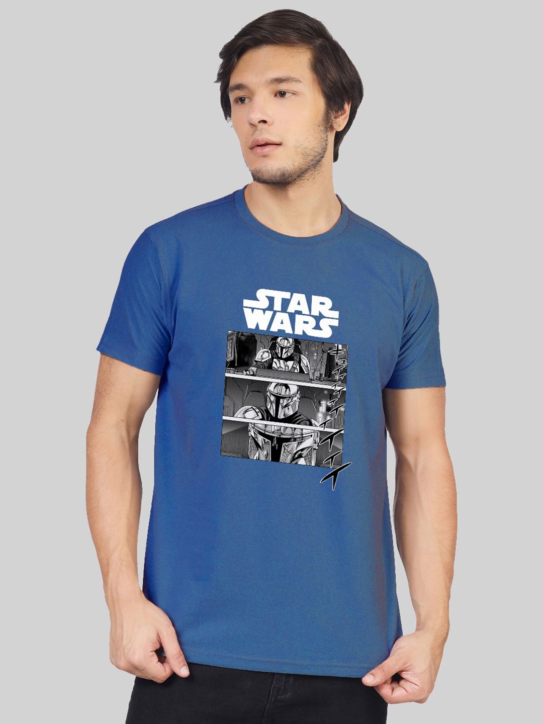 

Greylongg Men Graphic Star Wars Printed Round Neck T-shirt, Blue