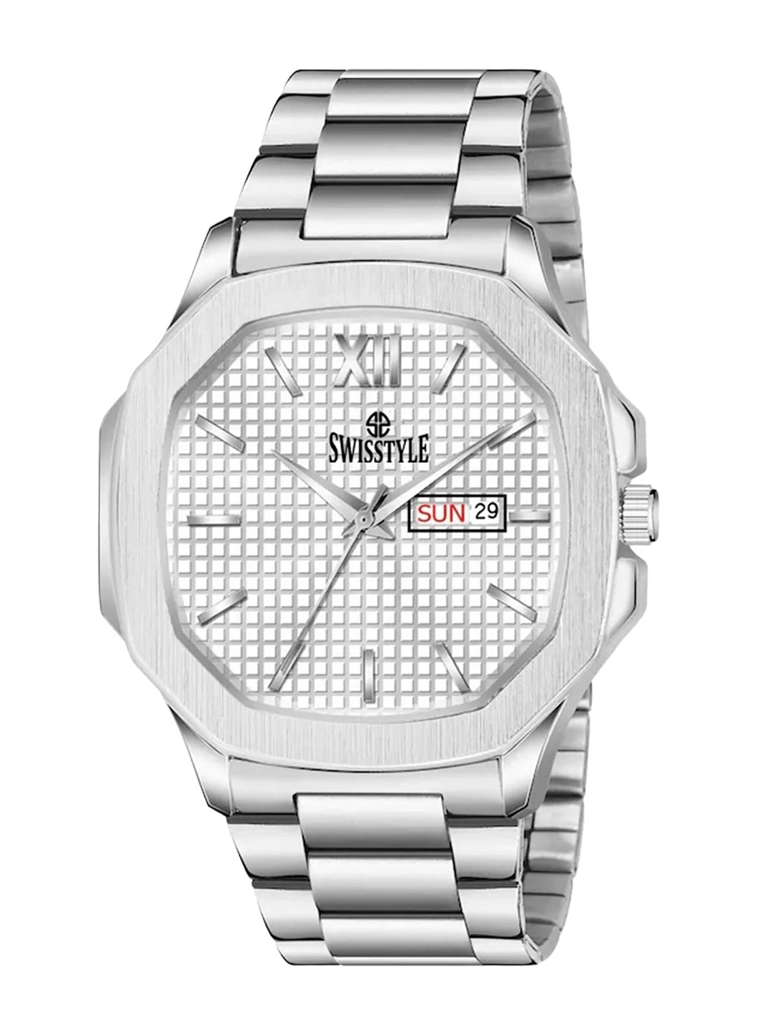 

SWISSTYLE Men Textured Dial & Bracelet Style Straps Analogue Watch SS-GSQ715-SLV-CH, Silver