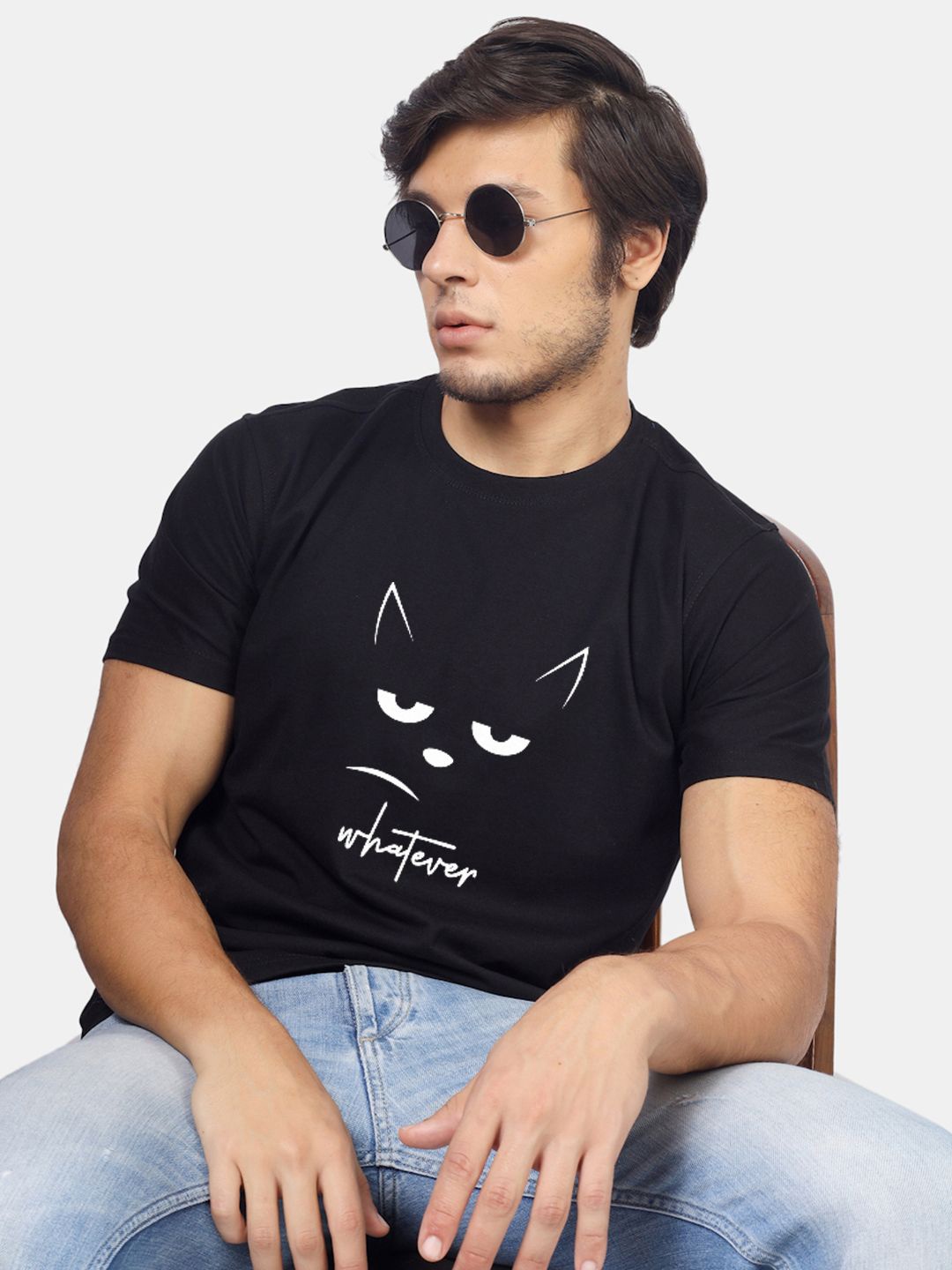 Greylongg Men Graphic Printed Round Neck T-shirt, Black