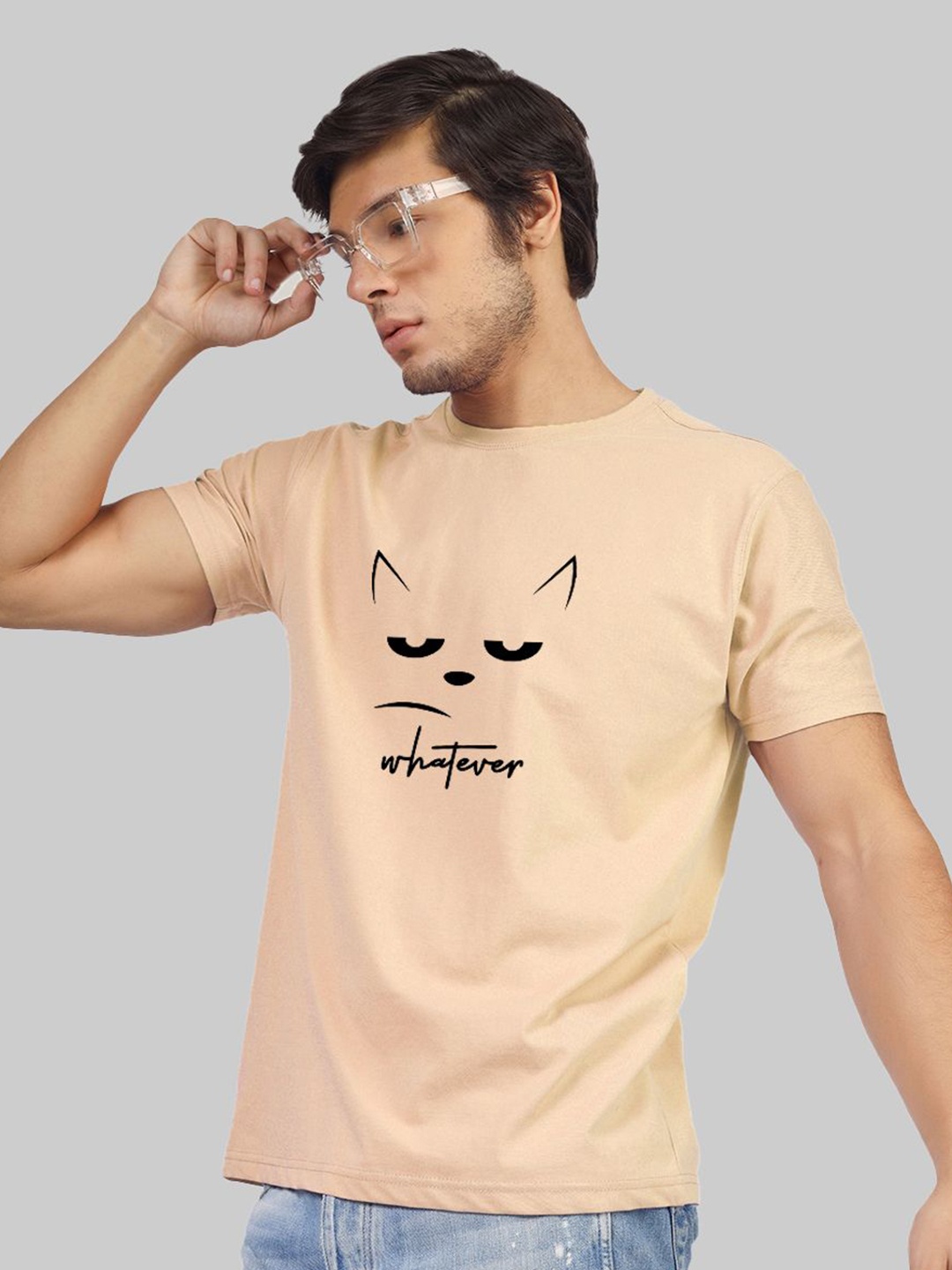 

Greylongg Men Graphic Printed Round Neck T-shirt, Beige