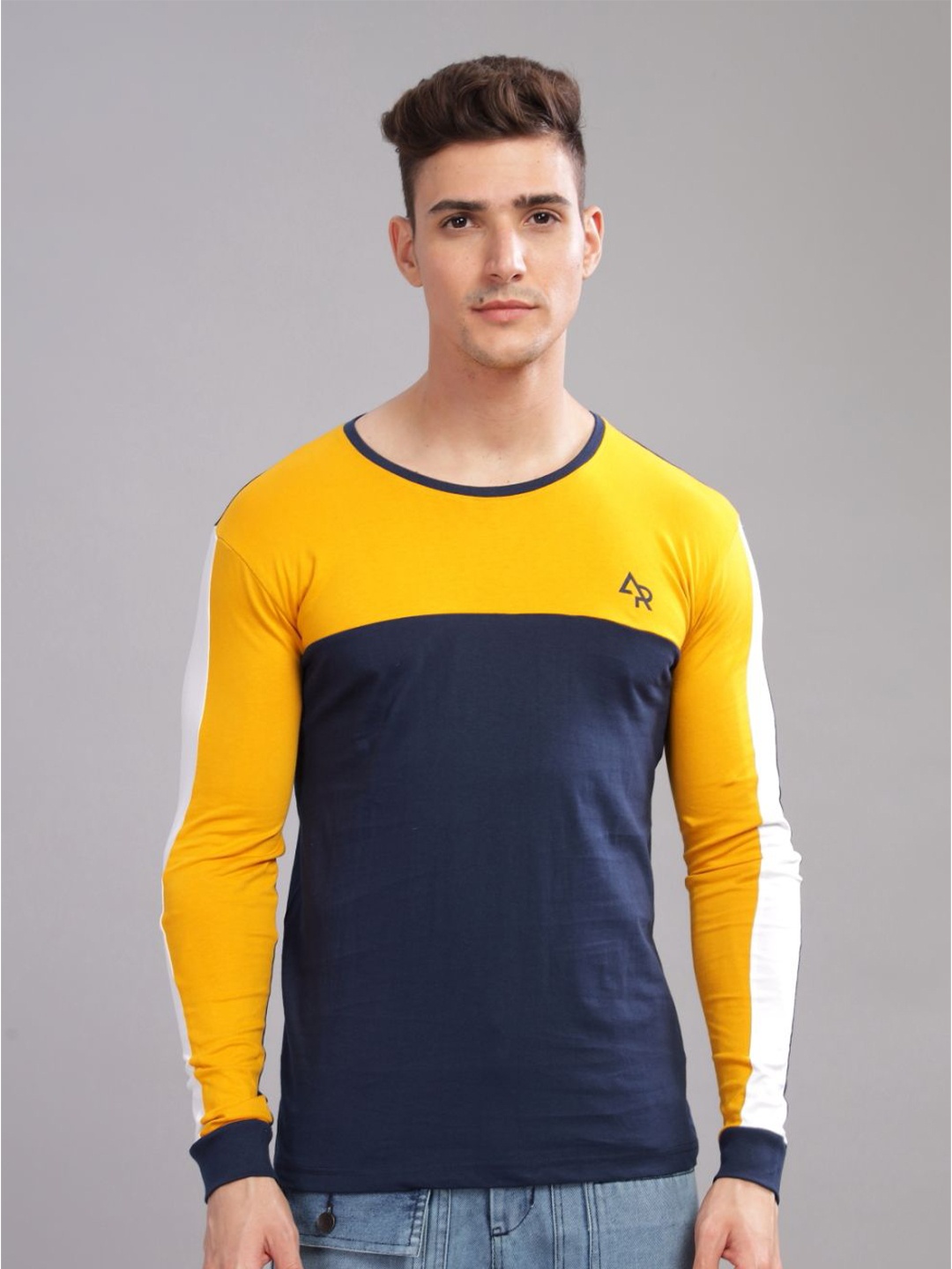 

ADRO Men Solid Colourblocked Round neck T-shirt, Navy blue