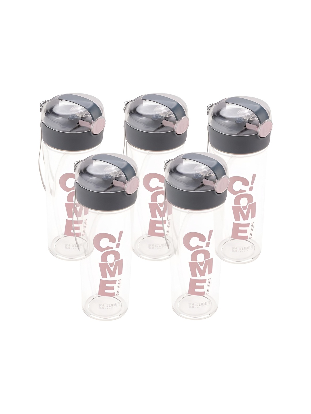 

Kuber Industries Transparent & Pink Set of 5 Plastic Printed Water Bottle