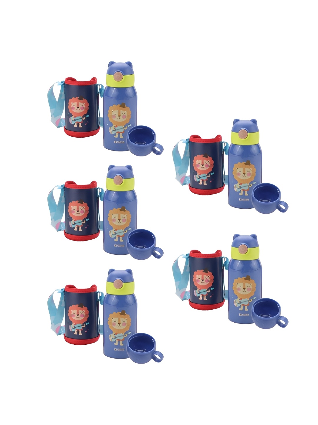 

Kuber Industries Blue & Red Set of 5 Stainless Steel Printed Water Bottle