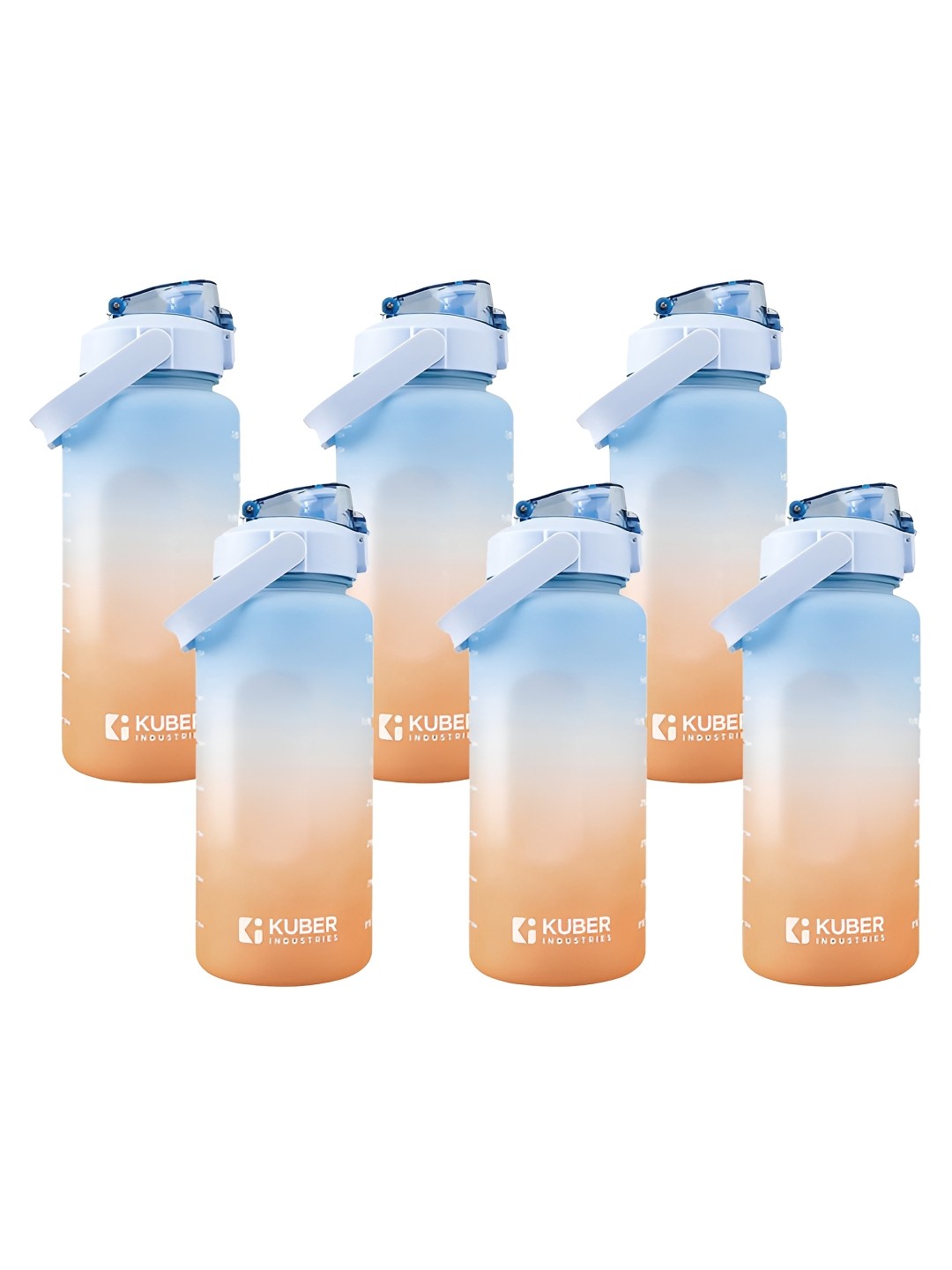 

Kuber Industries Blue & Orange Set of 6 Plastic Printed Water Bottle