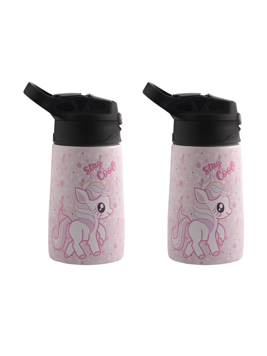 

Kuber Industries Pink & Black Set of 2 Stainless Steel Printed Water Bottle