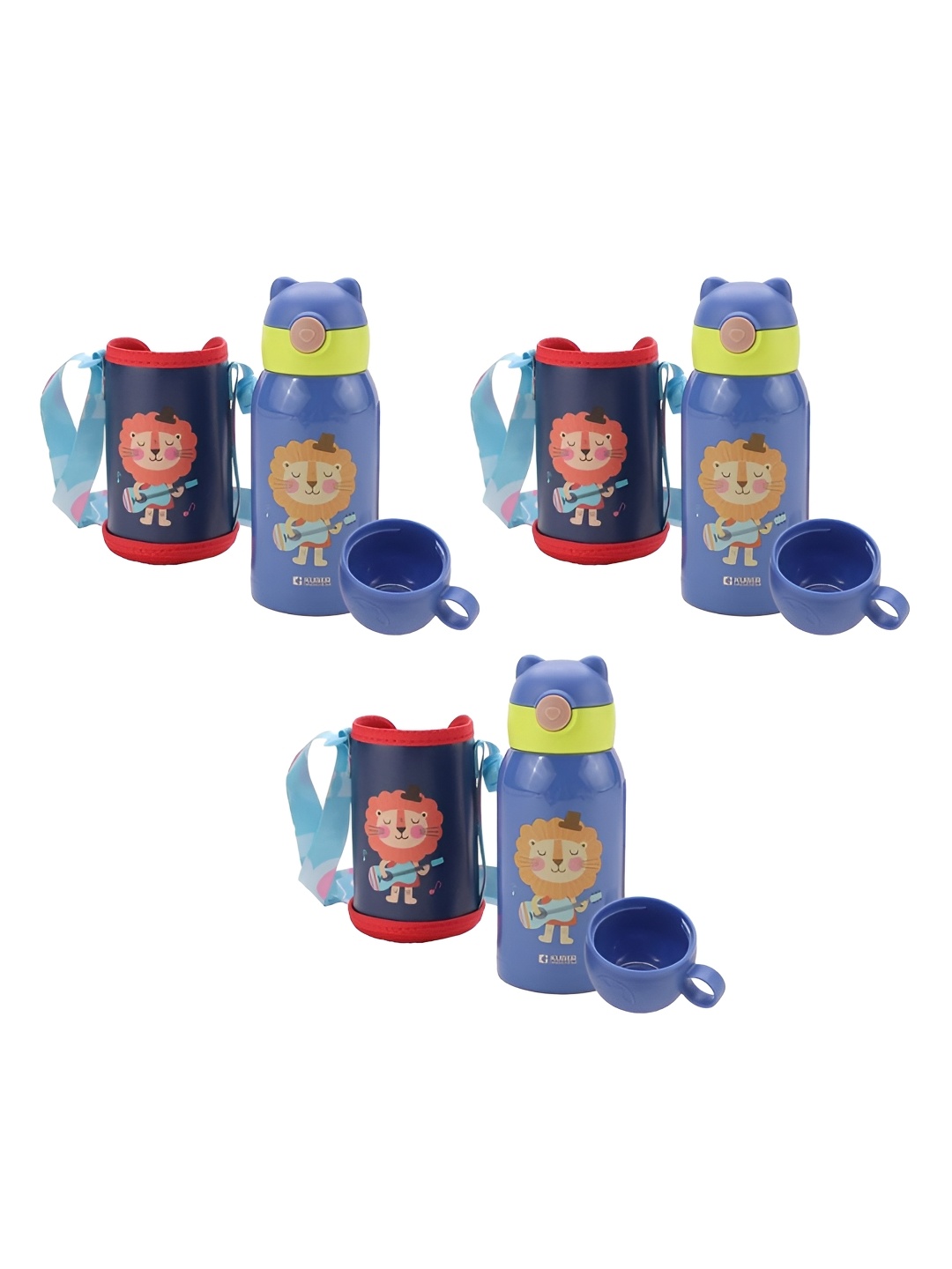 

Kuber Industries Blue Set of 3 Stainless Steel Printed Water Bottle