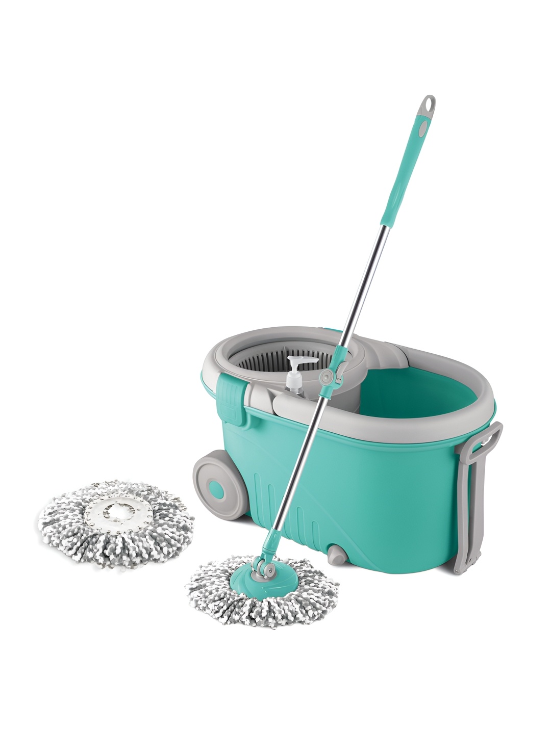 

SPOTZERO by MILTON Elegant Spin Mop Removable Wringer & Big Wheels 2 Microfiber Refills Plastic Cleaning Set, Green