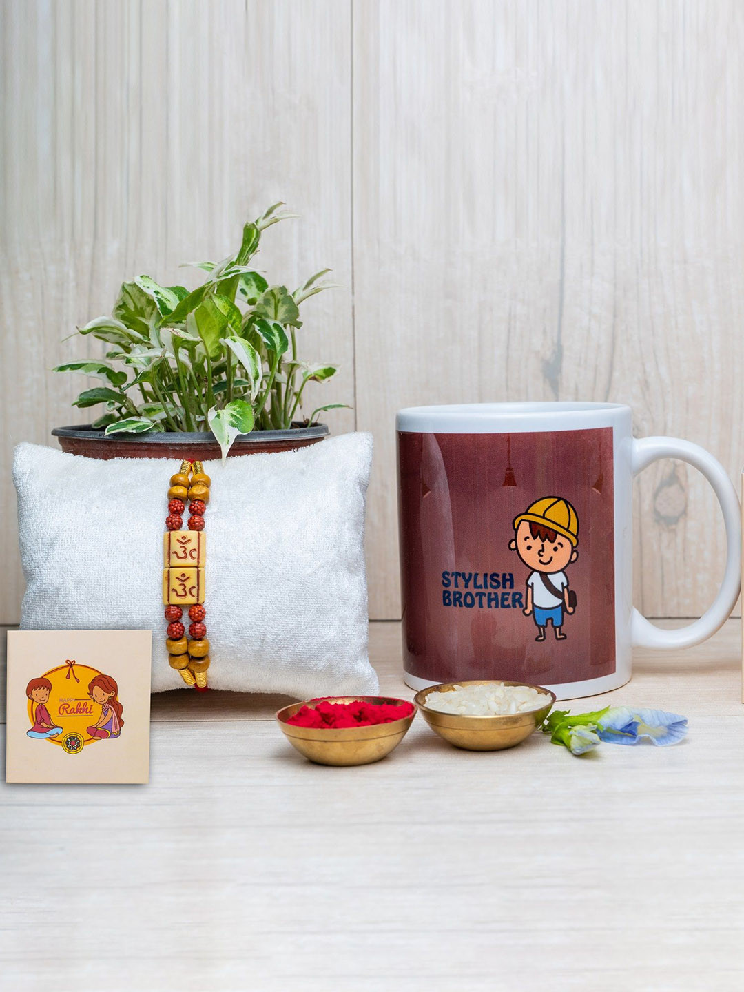 

Phirki Studio Set Of 2 Rakhi & Mug With Roli Chawal & Greeting Card, Red