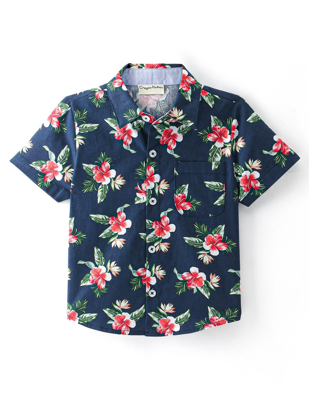 

CrayonFlakes Boys Floral Printed Casual Shirt, Navy blue