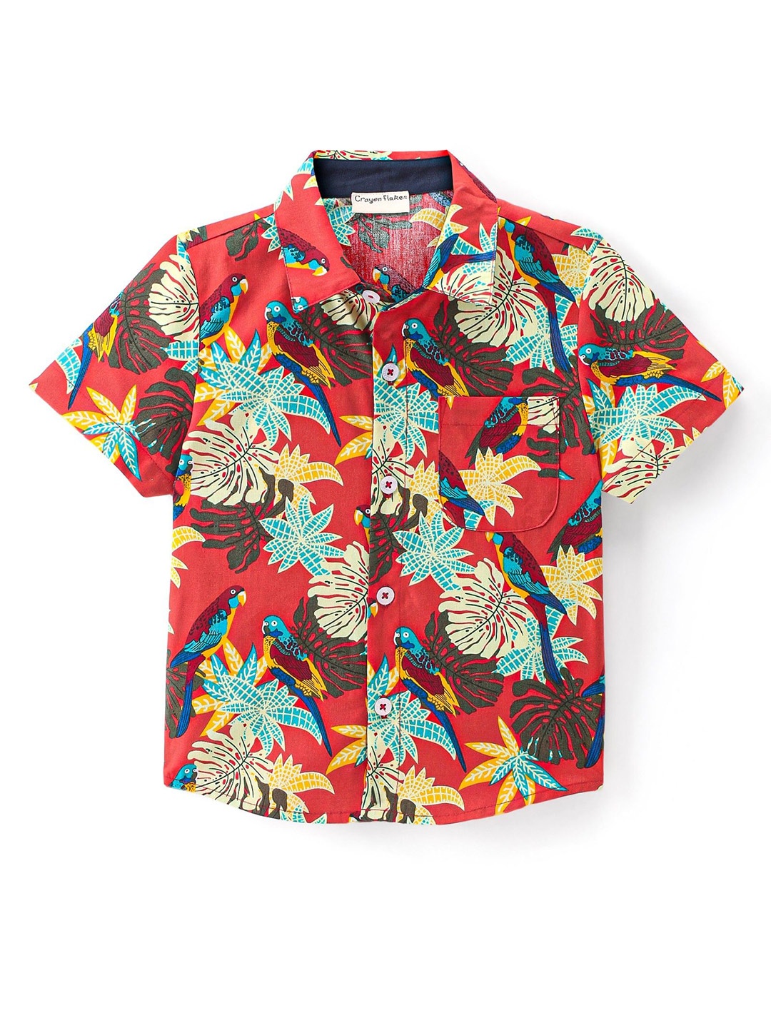 

CrayonFlakes Boys Tropical Printed Casual Shirt, Red