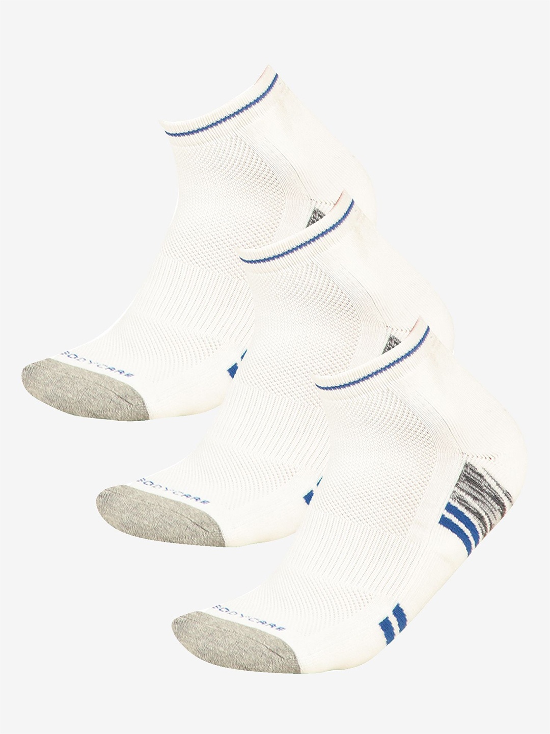 

Bodycare Men Pack of 3 Patterned Moisture Wicking Combed Cotton Ankle Length Socks, White