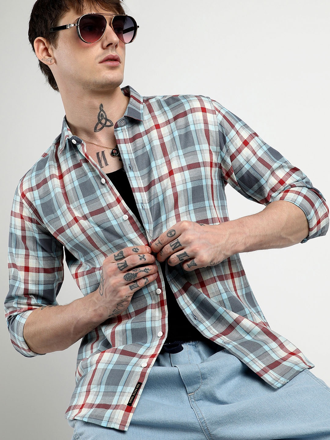 

Campus Sutra Men Comfort Tartan Checks Casual Shirt, Blue