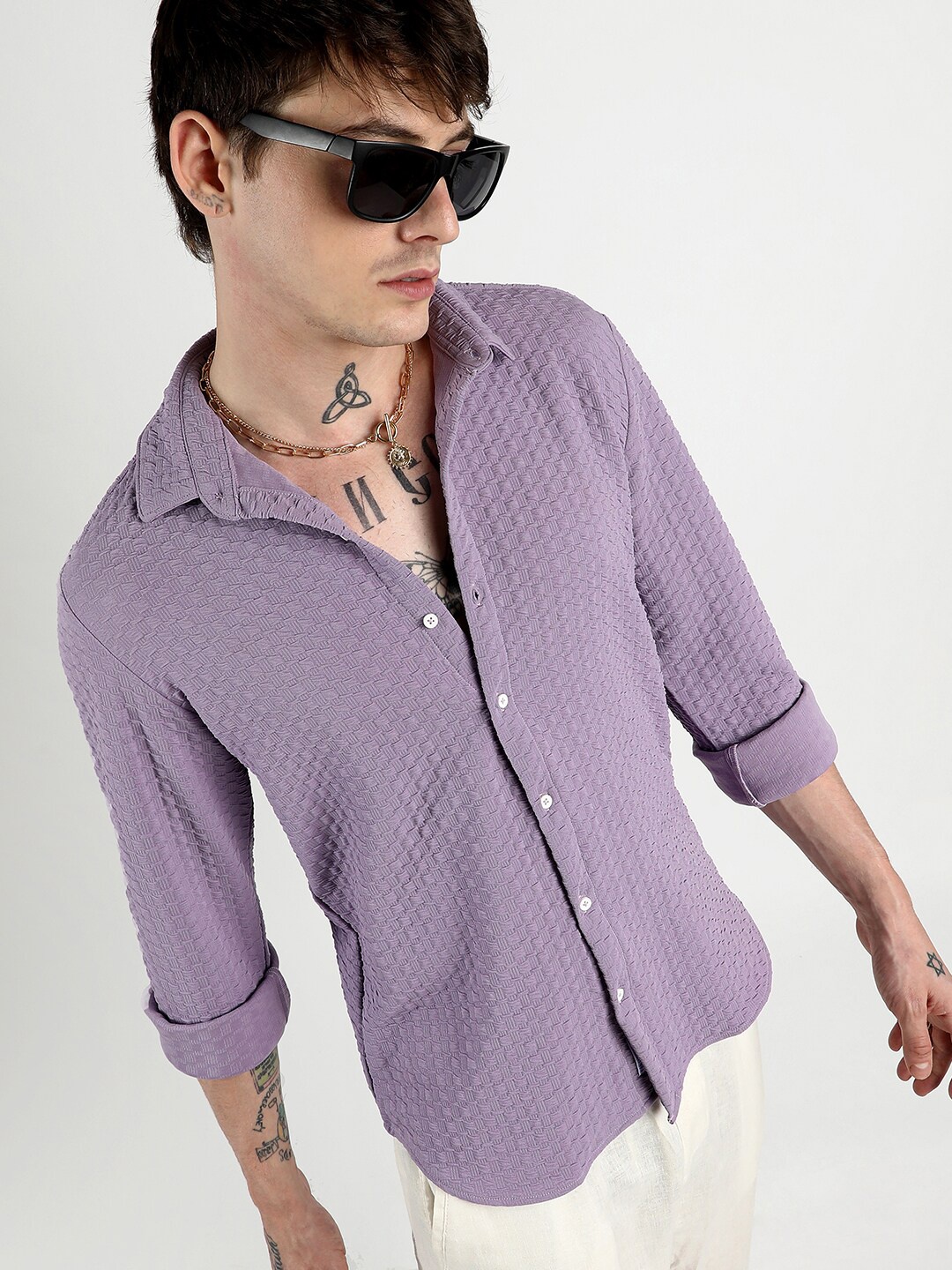 

Campus Sutra Men Comfort Opaque Printed Casual Shirt, Purple