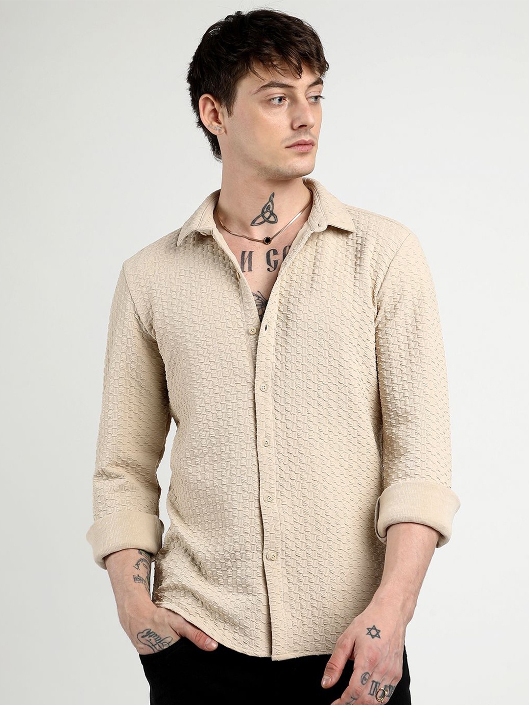 

Campus Sutra Men Comfort Opaque Printed Casual Shirt, Beige