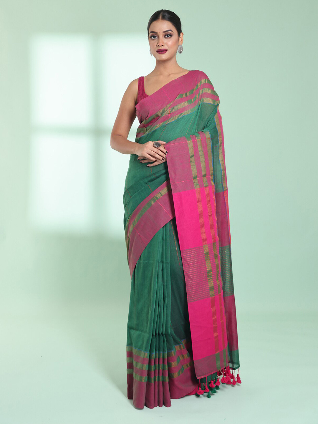 

Charukriti Pure Cotton Saree, Green
