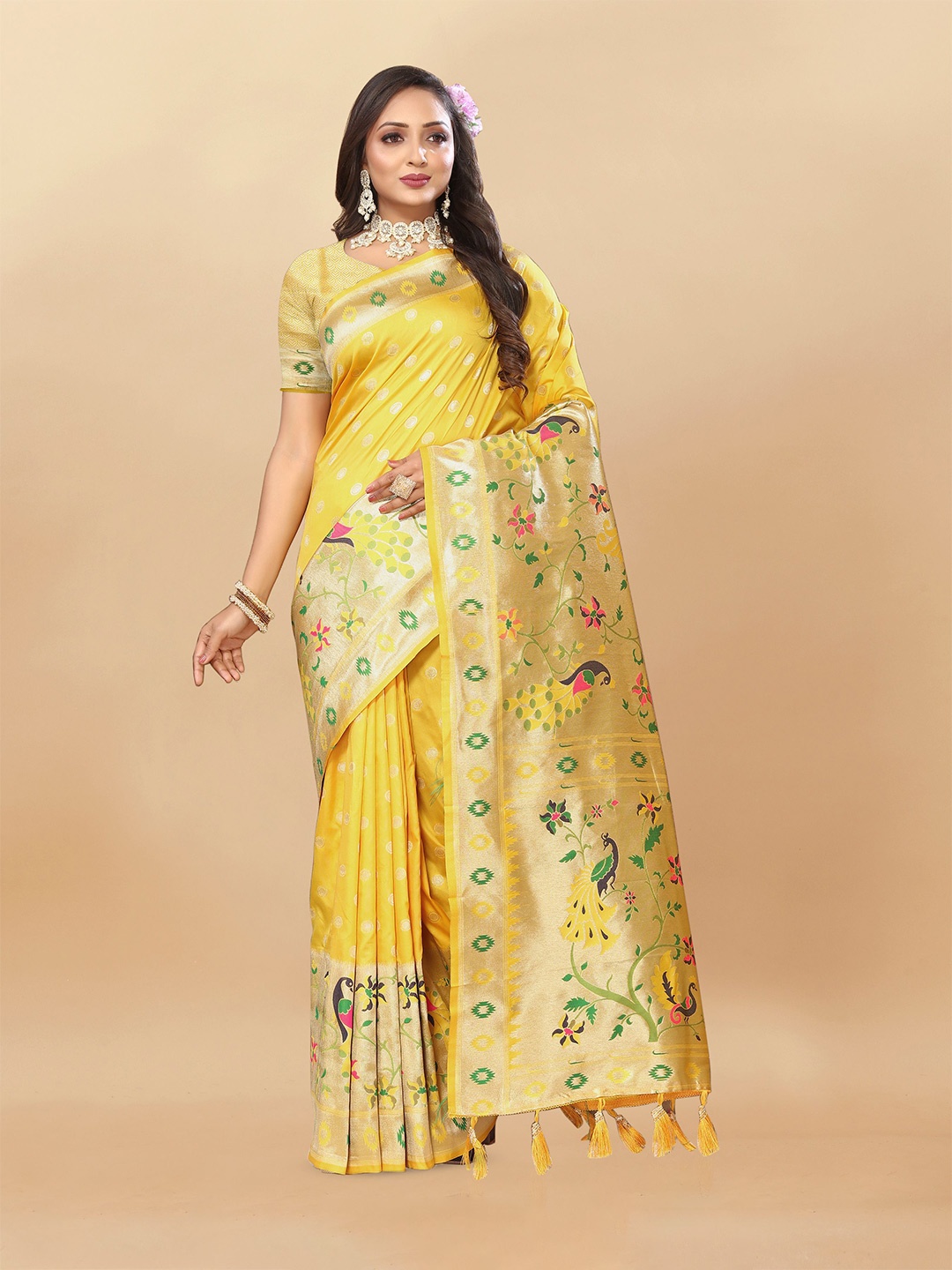 

Upalksh Zari Woven Design Banarasi Saree, Yellow