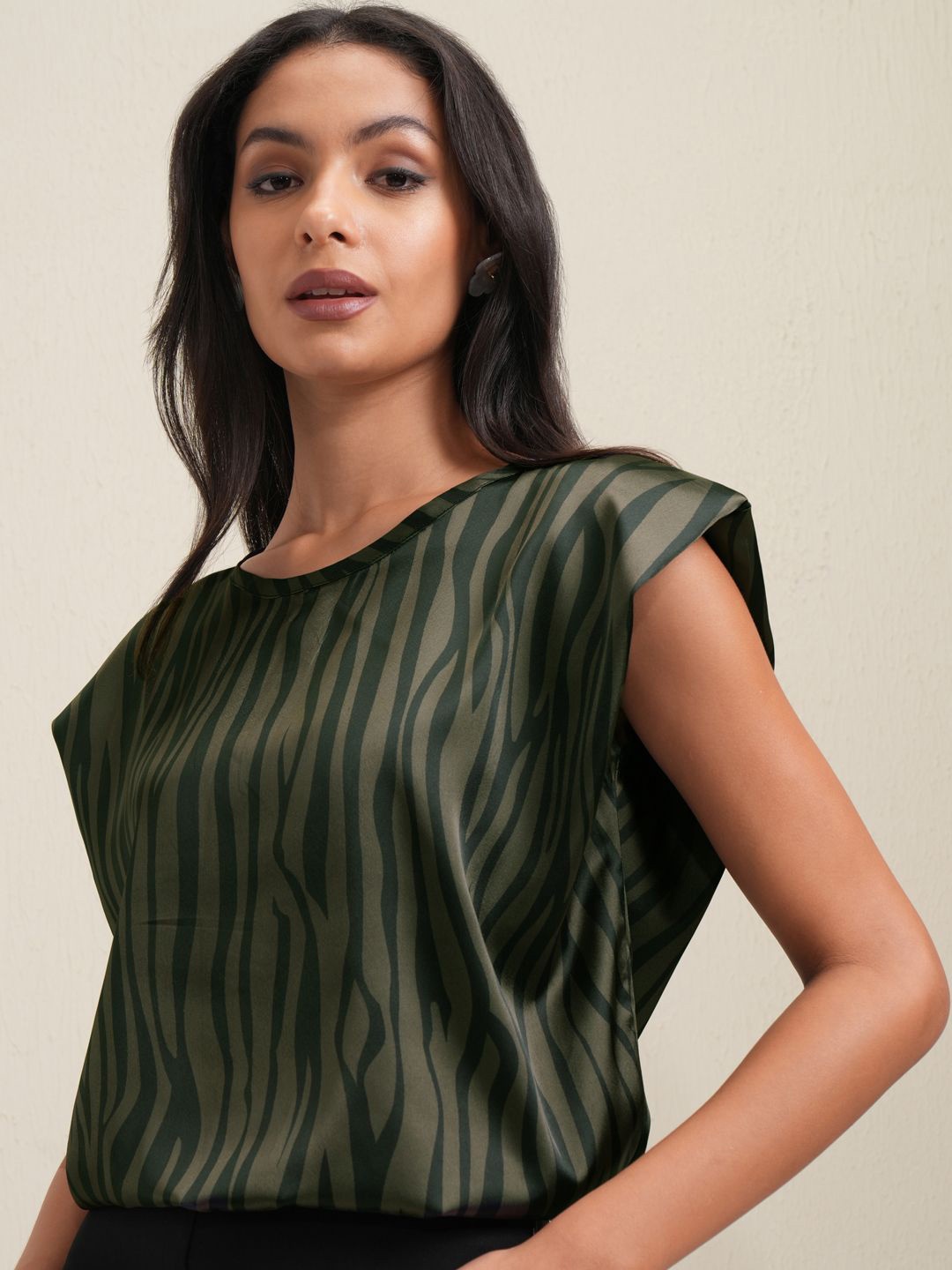 

Tokyo Talkies Women Abstract Printed Extended Sleeves Top, Olive