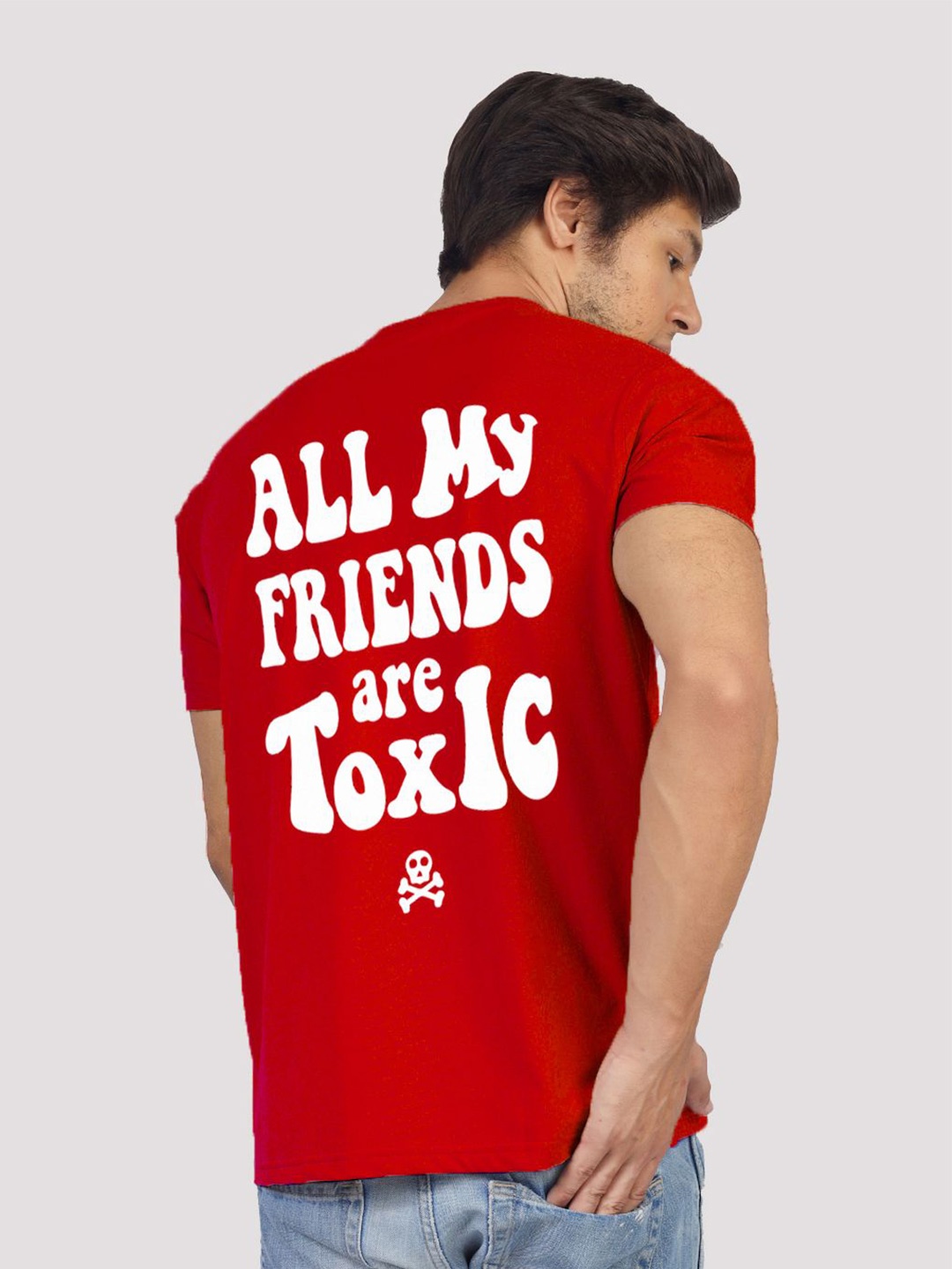 

Greylongg Men Typography Printed Round Neck T-shirt, Red