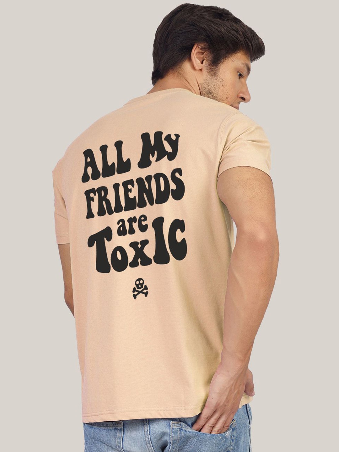 

Greylongg Men Typography Printed Round Neck T-shirt, Beige