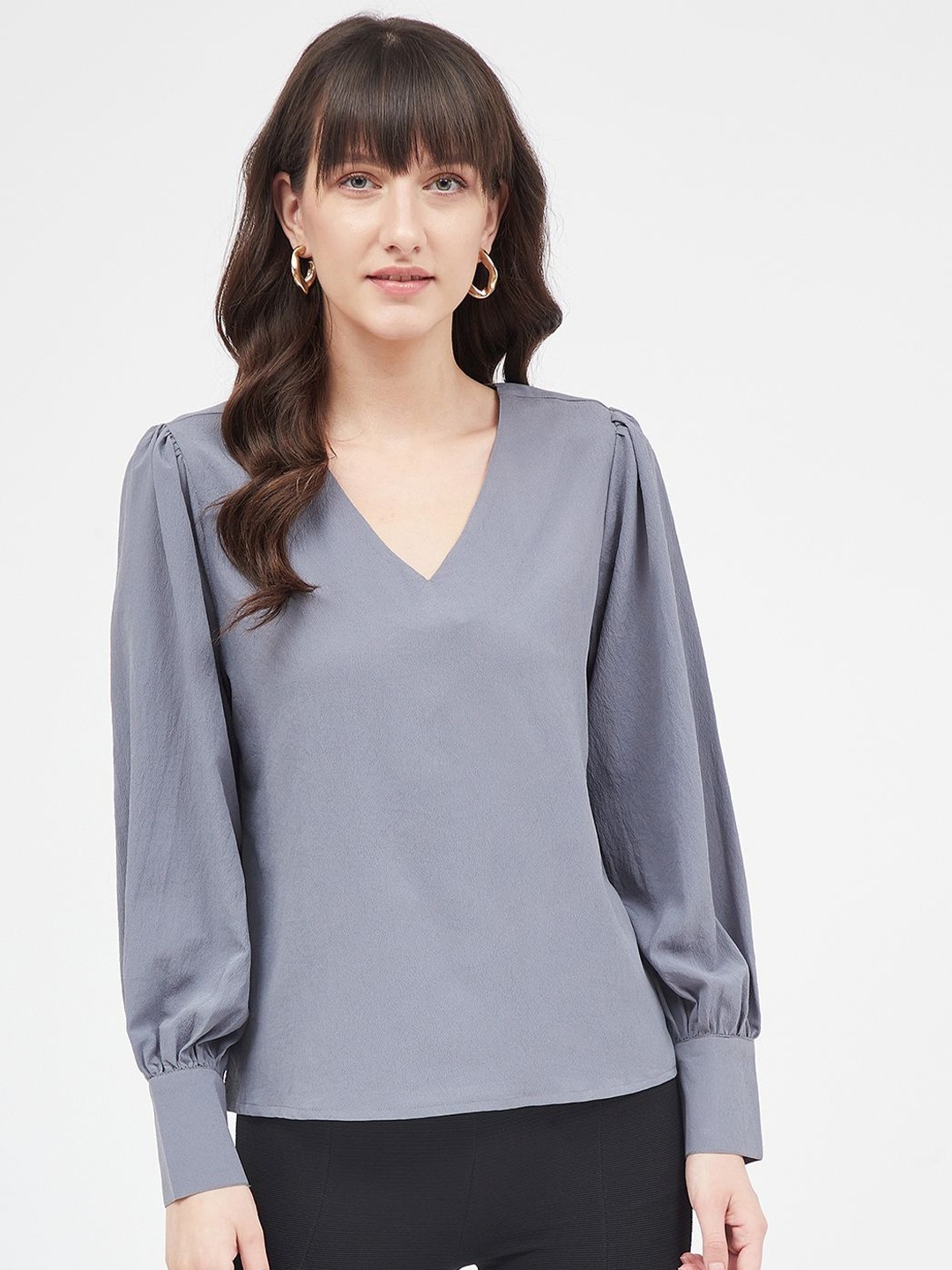 

Kibo Women's V-Neck Long Sleeve Regular Top, Grey