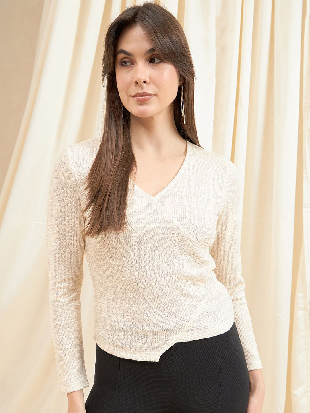 

Kibo Women's V-Neck Pullover Striped Top, Cream
