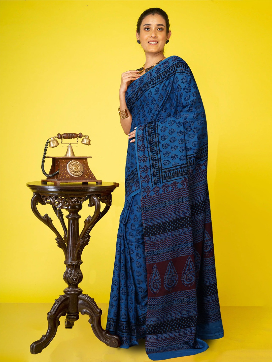 

Unnati Silks Bagh Pure Cotton Handloom Bagh Saree, Blue