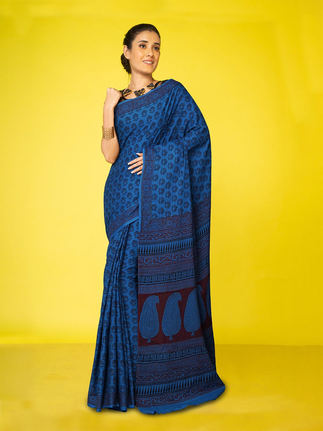 

Unnati Silks Bagh Pure Cotton Handloom Bagh Saree, Blue