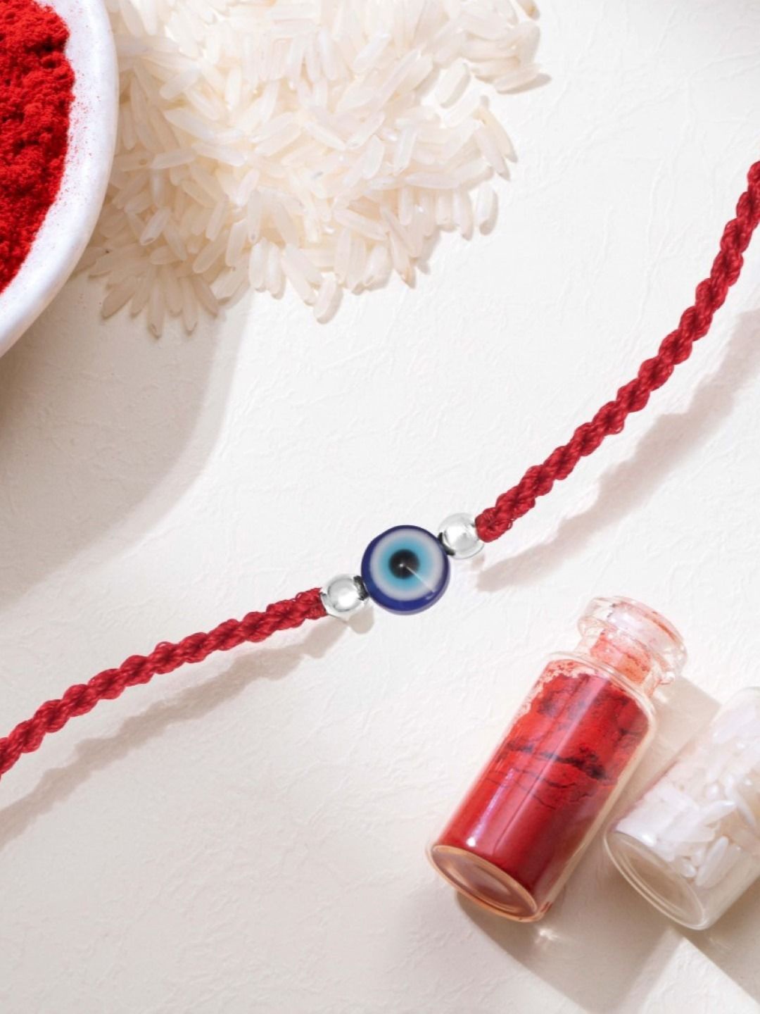 

Zavya 925 Sterling Silver Evil Eye and Pearl Studded Rakhi