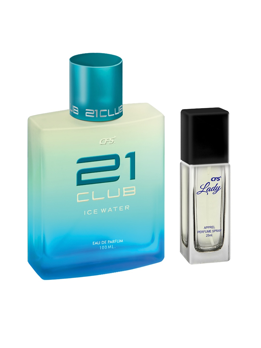 

CFS Set of 21 Club Ice Water Eau De Parfum & Lady Perfume Spray - 100ml + 25ml, Turquoise blue