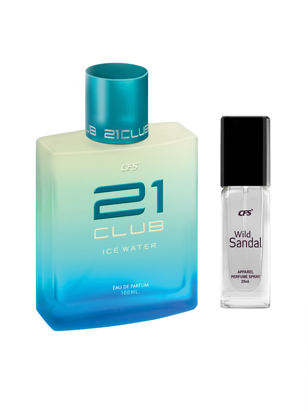 

CFS Set of 21 Club Ice Water Eau De Parfum - 100ml & Wild Sandal Apparel Perfume - 25ml, Blue