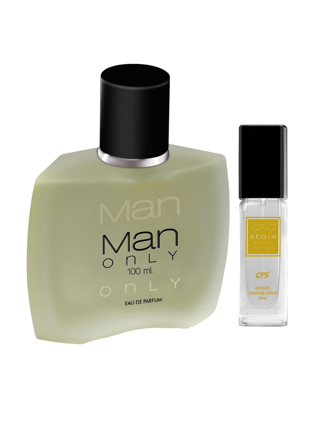 

CFS Set of Man Only Black Eau De Parfum - 100ml & Begin Gold Apparel Perfume - 25ml, Olive