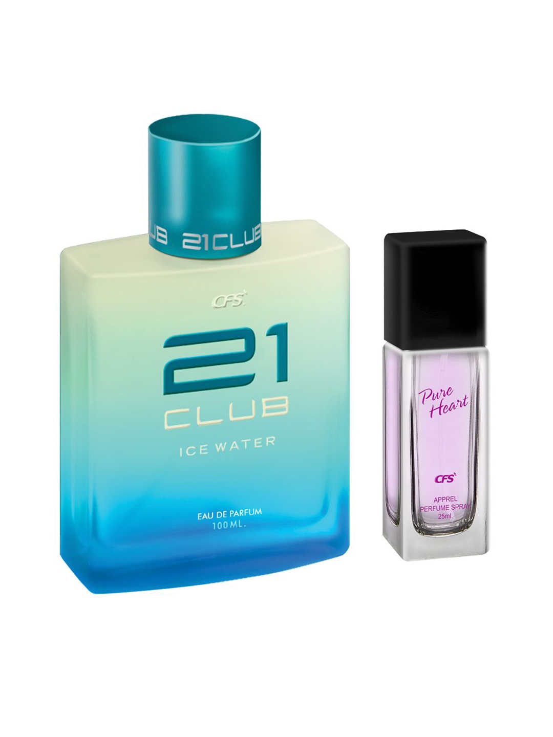 

CFS Set of 21 Club Ice Water Eau De Parfum & Pure Heart Perfume Spray - 100ml + 25ml, Turquoise blue